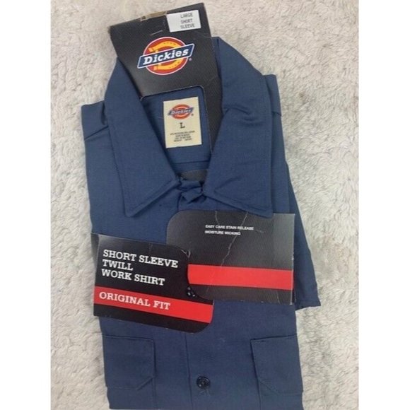 Dickies Uniform Shirt Size L Short Sleeve Twill Work Shirt Blue - Picture 1 of 6